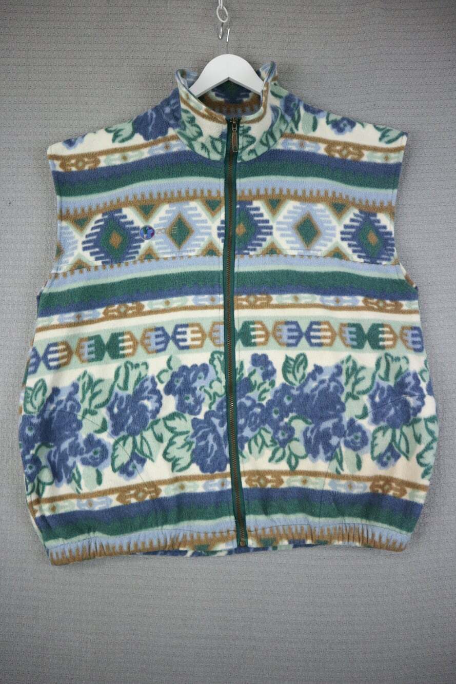 Vintage 90s In The Zone Southwestern Floral Fleece Vest Zip Up Multi XXL